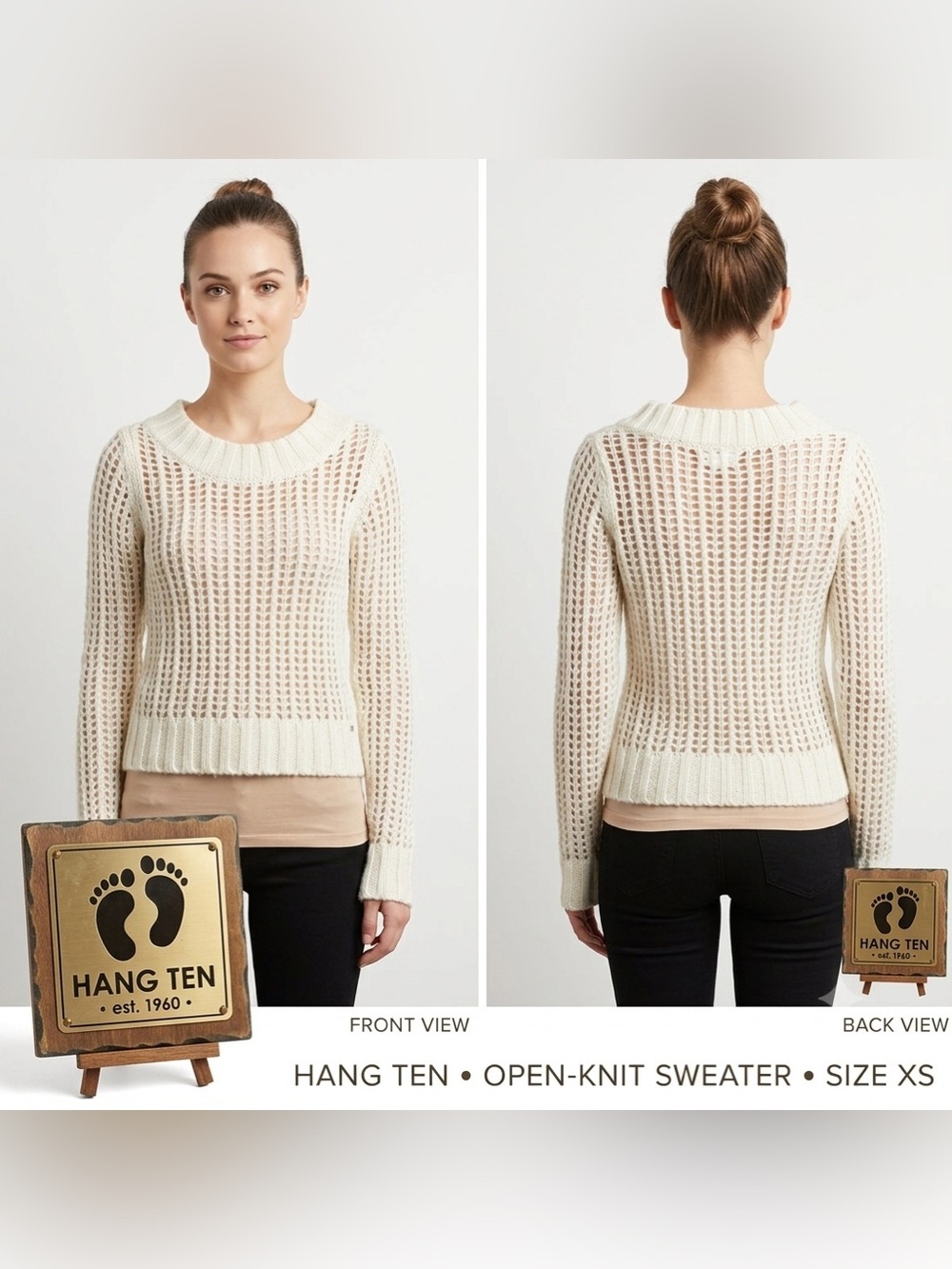 The Hang Ten Wool Blend Ivory Open Knit Cropped Sweater Extra Small